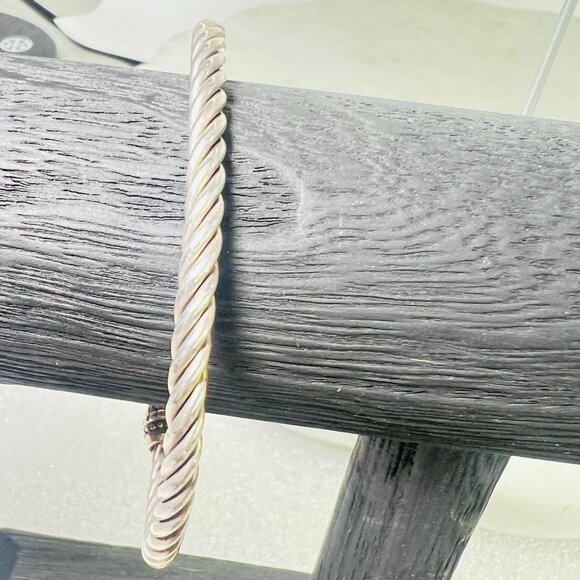 Silver 925 Twisted Rope Open Cuff Bracelet Ornate End Caps Unisex 7.25" diameter - Picture 5 of 7